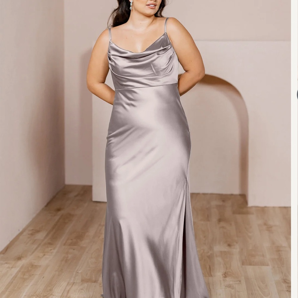 Shop Revelry Skye Satin Dress in Taupe